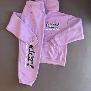 Purple Sp5der hoodie and sweat set